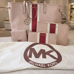 Michael Kors Blush and Burgundy Tote Bag Set